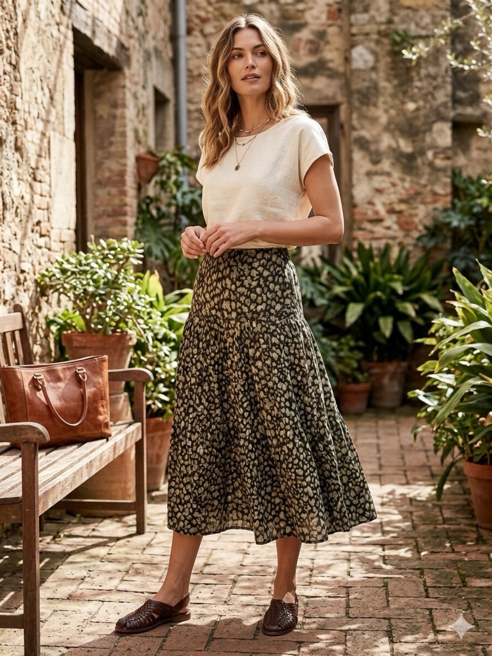VTG BIS BIS by Gene Ewing Paris-Beverly Hills Animal Print Tufted Midi Skirt